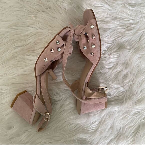 NEW! Kate Spade Emilia pink blush studs suede chunky heels sandals 7.5M - Picture 5 of 8
